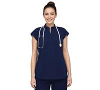 Anwrtuk Top Medico da Donna, per Infermieri, a Maniche Corte, con Colletto rialzato, con 2 Tasche, per Infermieri, Medici, assistenti, toelettatura di Animali Domestici, Blu Scuro, L