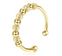 Anxiety Anello regolabile in argento S925, con perle, da donna e da donna, antistress, per alleviare l'ansia, anello antistress aperto, per donne (oro), Argento sterling