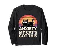 Anxiety My Cat´s Got This Retro Cat Maglia a Manica
