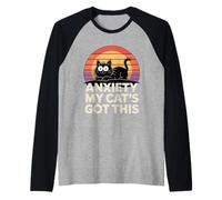 Anxiety My Cat´s Got This Retro Cat Maglia con Maniche Raglan