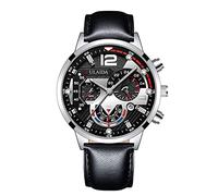 Anxiety Orologio da polso analogico da uomo, cassa in acciaio e pelle, al quarzo, A, misura unica