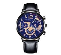 Anxiety Orologio da polso analogico da uomo, cassa in acciaio e pelle, al quarzo, D, misura unica