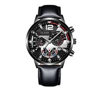 Anxiety Orologio da polso analogico da uomo, cassa in acciaio e pelle, al quarzo, F, misura unica