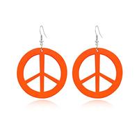ANXIN STORE - Orecchini pendenti in acrilico leggero con logo Love Peace, semplici ritagli a cerchio, orecchini anni '60, anni '70 e '80, regalo per feste di Halloween, Metallo