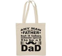 Any Man Can Be A Father But It Takes Someone Special to Be A Dad Funny Moustache Borsa tote in cotone naturale bianco
