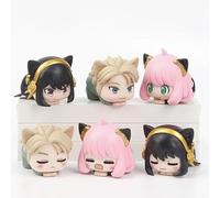 Anya, Yor, Loid Forger Action Figure in PVC, 6 pezzi, Cat Ears Sleeping Posture Anime, Model Desktop Collection Ornament Gift 2"