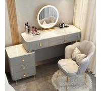 AnYaBinni Postazione Trucco con LED Specchio, 3 Luminosità e Colore Regolabili, Toeletta da Trucco con 6 Cassetto in Legno e Sedia Velvet per Donne e Ragazze, 80/100 * 40 * 78 CM