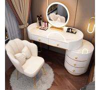 AnYaBinni Postazione Trucco con Luci e Specchio, 3 Modalità Colore e Luminosità Regolabile, Toeletta da Trucco con 6 Cassetti in Legno, Sedia in Velluto per Donne, 80/100 * 40 * 78 CM