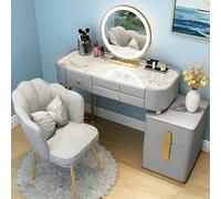 AnYaBinni Postazione Trucco con Luci Specchio, 3 Colori LED Luminosità Regolabile, Moderno Toeletta da Trucco con 5 Cassettis e Sedia in Velluto per Camera da Letto, 80/100 * 40 * 78 CM