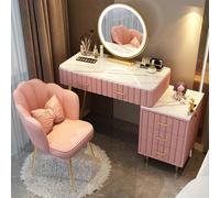 AnYaBinni Set di tavolo da toeletta con specchio et illuminazione a LED, 3 Colori e Luminosità Regolabile, Moderno Tavolo da Trucco con 5 Cassetti e Sedia in Velluto per Ragazza, Moglie