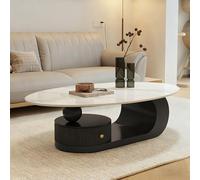 AnYaBinni Tavolino da Caffè con Vani Portaoggetti e Cassetti, Tavolino Ovale a Doppio Strato, Telaio in Metallo per Soggiorno e Camera da Letto, Moderno Stile