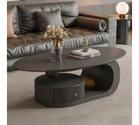 AnYaBinni Tavolino da Caffè con Vani Portaoggetti e Cassetti, Tavolino Ovale a Doppio Strato, Telaio in Metallo per Soggiorno e Camera da Letto, Moderno Stile