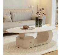 AnYaBinni Tavolino da Caffè con Vani Portaoggetti e Cassetti, Tavolino Ovale a Doppio Strato, Telaio in Metallo per Soggiorno e Camera da Letto, Moderno Stile