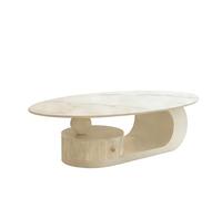 AnYaBinni Tavolino da Caffè Ovale Moderno, Tavolo da Salotto con Scaffali Aperti, Cassetti per Camera da letto, Ufficio, L:100/120 CM