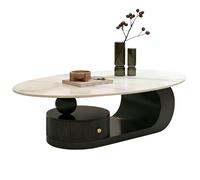 AnYaBinni Tavolino da Caffè Ovale Moderno, Tavolo da Salotto con Scaffali Aperti, Cassetti per Camera da letto, Ufficio, L:100/120 CM