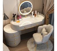 AnYaBinni Tavolo da Toilette con Specchio e Luci, 3 Impostazioni di Colore e Luminosità, Postazione Trucco con Cassetti in Legno Massello e Sedia in Velluto per Donne e Ragazze, 80/100 * 40 * 78 CM