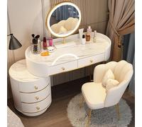 AnYaBinni Tavolo da Toilette con Specchio e Luci, 3 Impostazioni di Colore e Luminosità, Postazione Trucco con Cassetti in Legno Massello e Sedia in Velluto per Donne e Ragazze, 80/100 * 40 * 78 CM