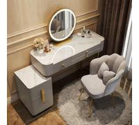 AnYaBinni Tavolo da Trucco con Specchio e Luci, Luminosità Regolabile, Postazione da Trucco con 5 Cassetti in Legno Massiccio e Sedia in Velluto per Donne, Ragazze, 80/100 * 40 * 78 cm