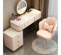 AnYaBinni Toeletta da Trucco con 3 Colori LED Specchio, luminosità regolabile, Postazione Trucco con 5 Cassetti e Sedia per Camera da Letto, 80/100 * 40 * 78 CM