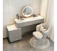 AnYaBinni Toeletta da Trucco con LED Specchio e Sedia in Velluto, Postazione Trucco con 6 Cassetti in Legno per Ragazza, Donna, 80/100 * 40 * 78 CM