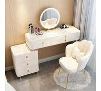 AnYaBinni Toeletta da Trucco con LED Specchio e Sedia in Velluto, Postazione Trucco con 6 Cassetti in Legno per Ragazza, Donna, Moderno Stile