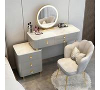 AnYaBinni Toeletta da Trucco con LED Specchio e Sedia in Velluto, Postazione Trucco con 6 Cassetti in Legno per Ragazza, Donna, Moderno Stile