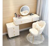 AnYaBinni Toeletta da Trucco con LED Specchio e Sedia in Velluto, Postazione Trucco con 6 Cassetti in Legno per Ragazza, Donna, 80/100 * 40 * 78 CM