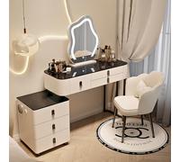 AnYaBinni Toeletta da Trucco con Specchio Cloud e Luce LED, Illuminazione Regolabili a 3 Colori, Postazione Trucco con 6 Cassetti in Legno e Sedia per la Camera da Letto, Moderna, 80/100 * 40 * 76 CM