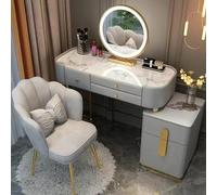 AnYaBinni Toeletta Trucco con Luci e Specchio, 3 Colori e Luminosità Regolabile, Postazione Trucco con 5 Cassetti in Legno, Sedia in Velluto per Donne e Ragazze, 80/100 * 40 * 78 CM