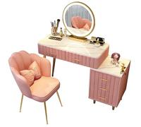 AnYaBinni Toeletta Trucco con Luci LED Specchio, 3 Colori Luminosità regolabile, Postazione Trucco Moderno con 5 Cassetti e Sedia in Velluto per Camera da Letto (3 Colori Disponibili)