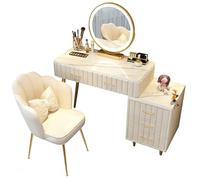 AnYaBinni Toeletta Trucco con Luci LED Specchio, 3 Colori Luminosità regolabile, Postazione Trucco Moderno con 5 Cassetti e Sedia in Velluto per Camera da Letto (3 Colori Disponibili)