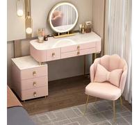 AnYaBinni Toeletta Trucco con Specchio und Luci LED 3 Colori, Toletta da Trucco con 6 Cassetti in Legno e Sedia Cosmetica per Soggiorno, Camera da letto, 80/100 * 40 * 78 CM
