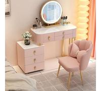 AnYaBinni Toilette da Trucco con Specchio e Luci Dimmerabili, Tre colori e luminosità Cassettiera Moderno Tavolo con 6 Cassetti e Sedie per Camera da Letto, 80/100 * 40 * 78 cm