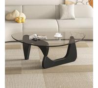 AnYaBinni Triangolo Vetro Tavolino da Caffè, Tavolino da Caffè in Moderno con Base in Legno Massiccio, Tavolo da Pranzo da Salotto per Soggiorno, Camera da Letto, Balcone, 83 * 57 * 40 CM