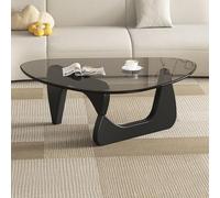 AnYaBinni Triangolo Vetro Tavolino da Caffè, Tavolino da Salotto con base in legno massello, Moderno di Metà Secolo per Soggiorno, Camera da Letto, Balcone, 83 * 57 * 40 CM