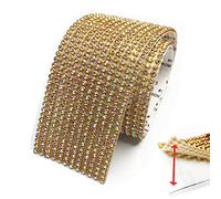 Anyasen Strass adesivo Band strass nastro autoadesivo Crystal Mesh strass Band strass da incollare a bordi borte von der rotolo glitter Band strass autoadesivi 12 file 4.0cmx100cm (d'oro)