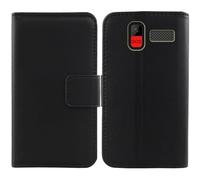 Anybird Nero Vera Real Pelle Case per Maxcom Comfort MM445 4G 2.8" Custodia Caso Premium Leather Cover Flip Guscio Protettiva Copertina Portafoglio Magnetico Anti Urto e Anti Graffi