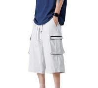 Anybird Pantaloncini Cargo da Uomo con Vita Elastica e Coulisse, Lunghezza Sotto il Ginocchio, Pantaloni Capri Larghi 3/4 con Tasche con Cerniera,Light gray,3XL