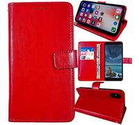 Anybird Rosso Custodia in pelle Flip Case Protettiva Cover Skin Wallet per Blaupunkt FM 03i 2.4"