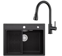 ANYCEE 60 x 46 cm Lavello Nero Granito con Arco Rubinetto Estraibile