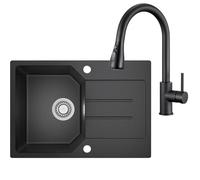 ANYCEE 78x45 cm Lavello Granito Nero con Gocciolatoio e U Rubinetto Cucina