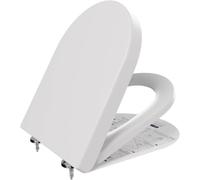 Anycee Asse per WC con sistema di abbassamento automatico - 46 x 36,5 cm - In Duroplast, antibatterico - A forma di D - Con apertura rapida - Lunette di WC universale - Bianco