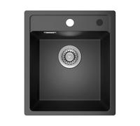ANYCEE Lavello Cucina Nero 40x46 Cm, 80% Quarzo Sabbia Lavandino Incasso con Sifone, Lavabo Cucina in Granito per Basi 40 cm Larghezza