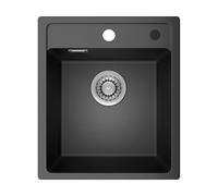 ANYCEE Lavello Cucina Nero 40x46 cm, Lavello in Granito con 80% Sabbia di Quarzo, Lavandino Cucina 1 Vasca Adatto per Mobile da 40cm, con Sifone e Scarico