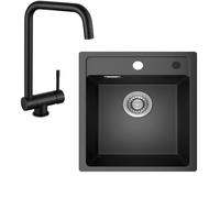 ANYCEE Set Lavello Cucina Nero 40x46 cm, Lavello da incasso in quarzo con Rubinetto Lavello Cucina, sifone e miscelatore inclusi, adatto a basi da 40 cm