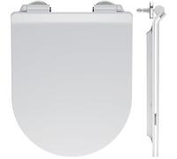 ANYCEE Tavoletta WC con Chiusura Ammortizzata，Ultra Sottile - Sedile WC in Duroplast, Forma a D, Copriwater con Quick-Release, Vaschetta Universale, Rapido Montaggio, Elegante Copriwater in Bianco