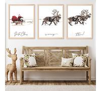 AnyDesign 3 stampe artistiche da parete natalizie da 30,5 x 40,6 cm, Babbo Natale, renna con slitta, poster artistici decorativi, grandi poster estetici, decorazione per la stanza, per galleria,
