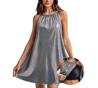ANYFITTING Abito con Reggiseno Incorporato di Paillettes Glitterate da Donna Elegante Vestiti Miniabito dalla Linea ad A Sexy Senza Maniche Abiti Cocktail Party Dresses Clubwear 16Nero L