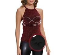 ANYFITTING Canotte Paillettes da Donna con Reggiseno Incorporato a Girocollo Halter Top Comodo Elegante Top Senza Maniche Maglietta Casual Camicetta Rosso Scintillante L