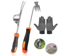 Anyingkai 2 Pezzi Estirpatore Erbacce Manuale,Sarchiatore per Erbacce,Manuale con Manico in Gomma,Giardinaggio Attrezzi Inox per Rimuovere Le Erbacce dal Giardino